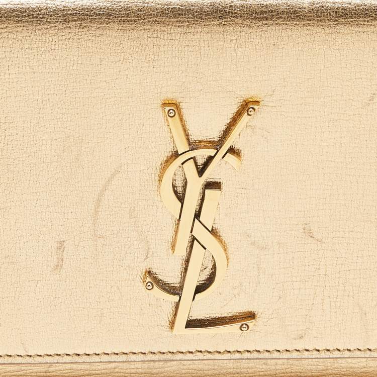 Pre Owned Saint Laurent Gold Leather Small Monogram Kate Chain Bag