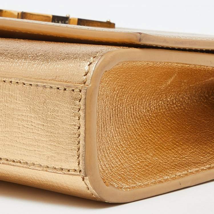 Pre Owned Saint Laurent Gold Leather Small Monogram Kate Chain Bag