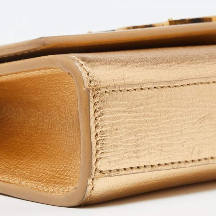 Pre Owned Saint Laurent Gold Leather Small Monogram Kate Chain Bag