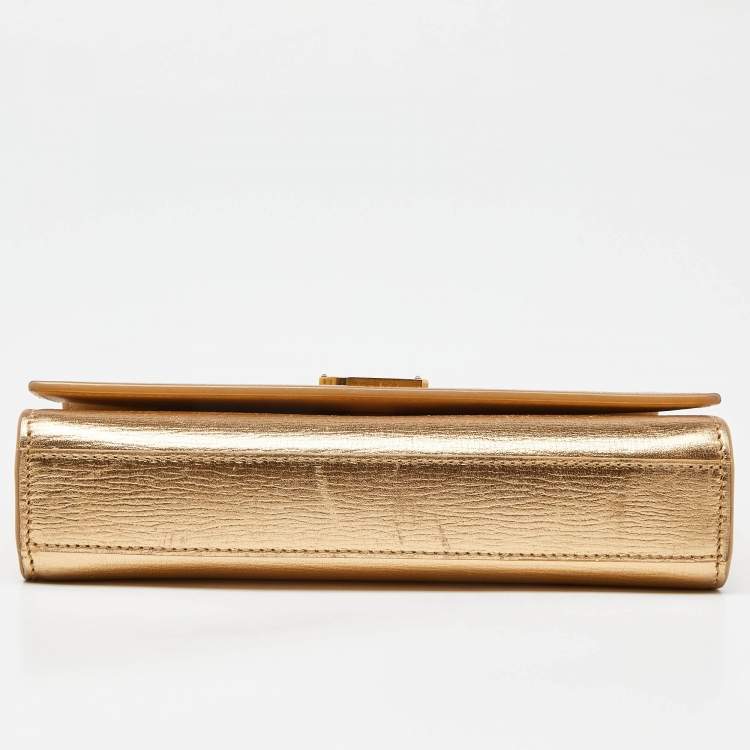 Pre Owned Saint Laurent Gold Leather Small Monogram Kate Chain Bag