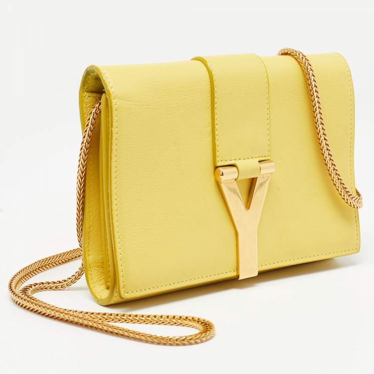 Pre Owned Saint Laurent Yellow Leather Mini Chyc Crossbody Bag