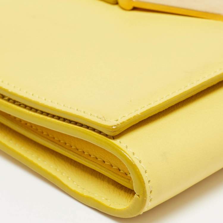 Pre Owned Saint Laurent Yellow Leather Mini Chyc Crossbody Bag