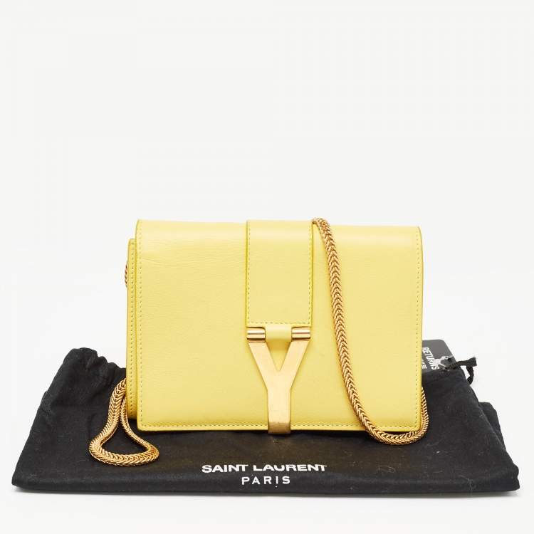 Pre Owned Saint Laurent Yellow Leather Mini Chyc Crossbody Bag
