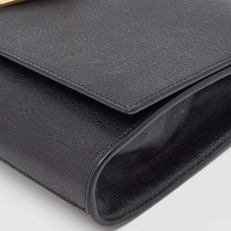 Pre Owned Saint Laurent Black Leather Y Line Clutch