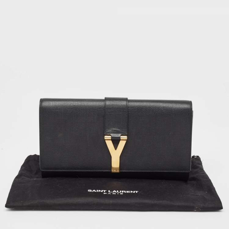 Pre Owned Saint Laurent Black Leather Y Line Clutch