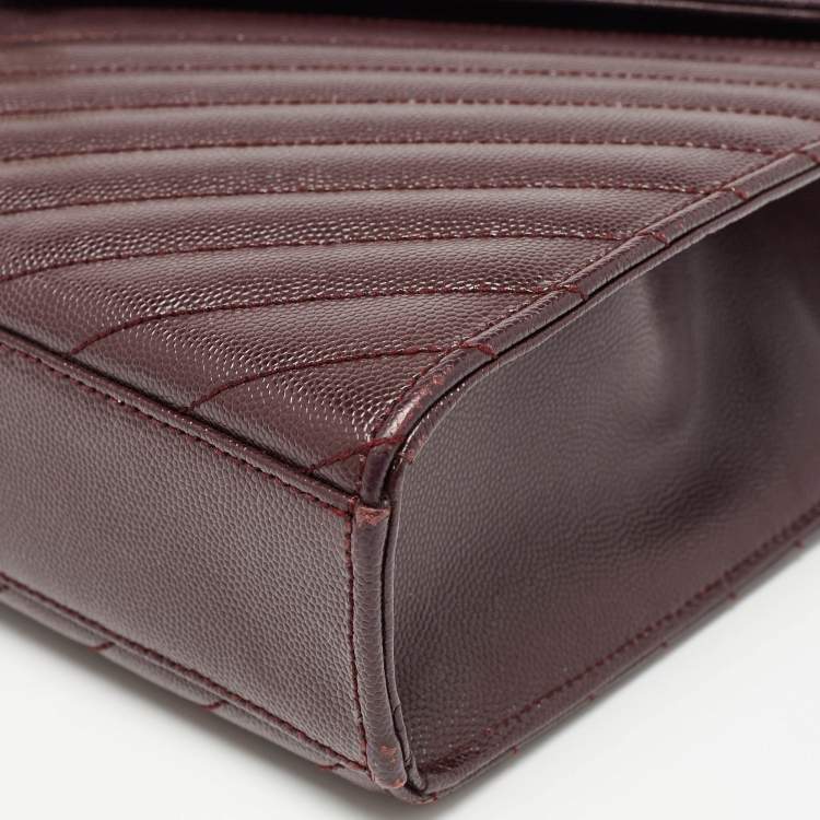 Pre Owned Saint Laurent Burgundy Matelasse Leather Large Monogram Envelope Shoulder Bag
