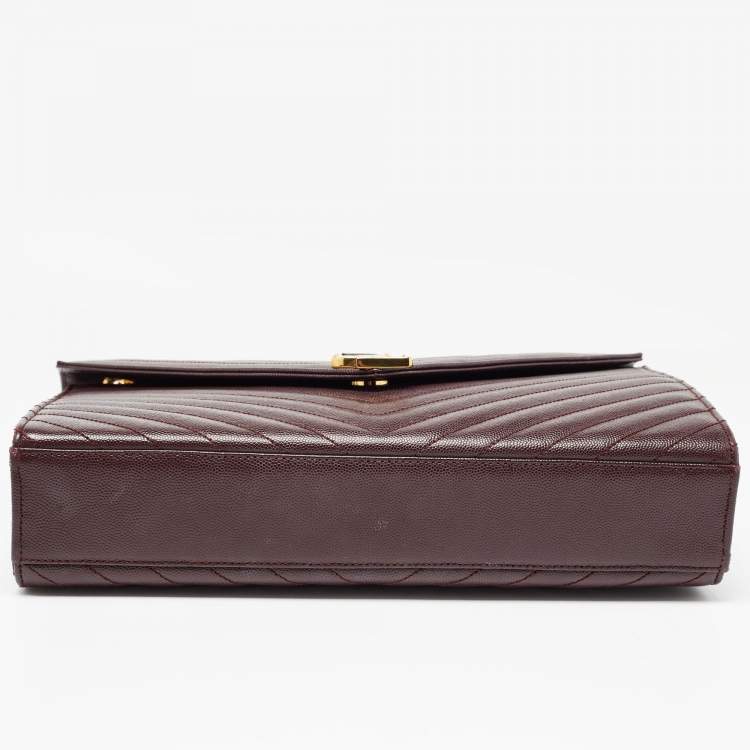 Pre Owned Saint Laurent Burgundy Matelasse Leather Large Monogram Envelope Shoulder Bag