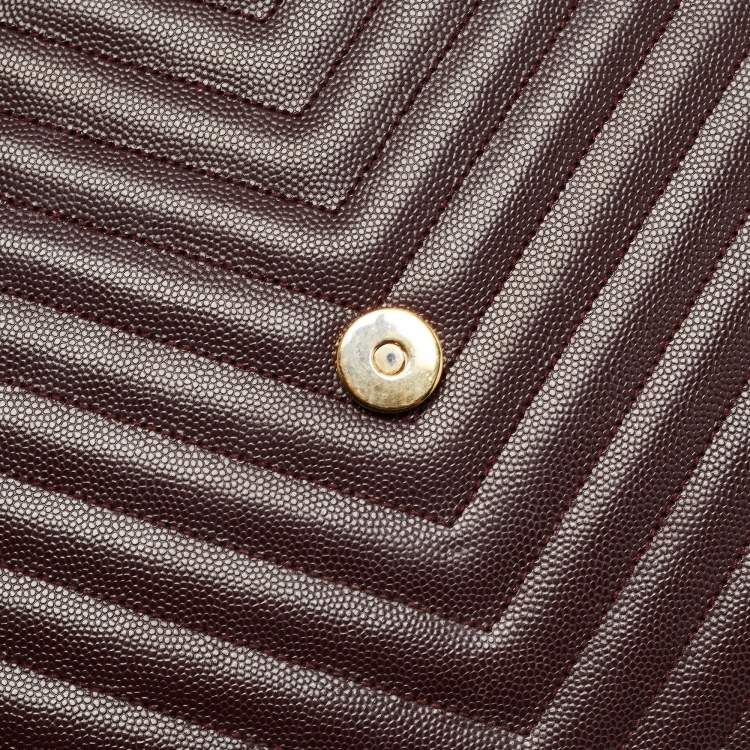 Pre Owned Saint Laurent Burgundy Matelasse Leather Large Monogram Envelope Shoulder Bag