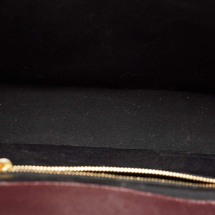 Pre Owned Saint Laurent Burgundy Matelasse Leather Large Monogram Envelope Shoulder Bag