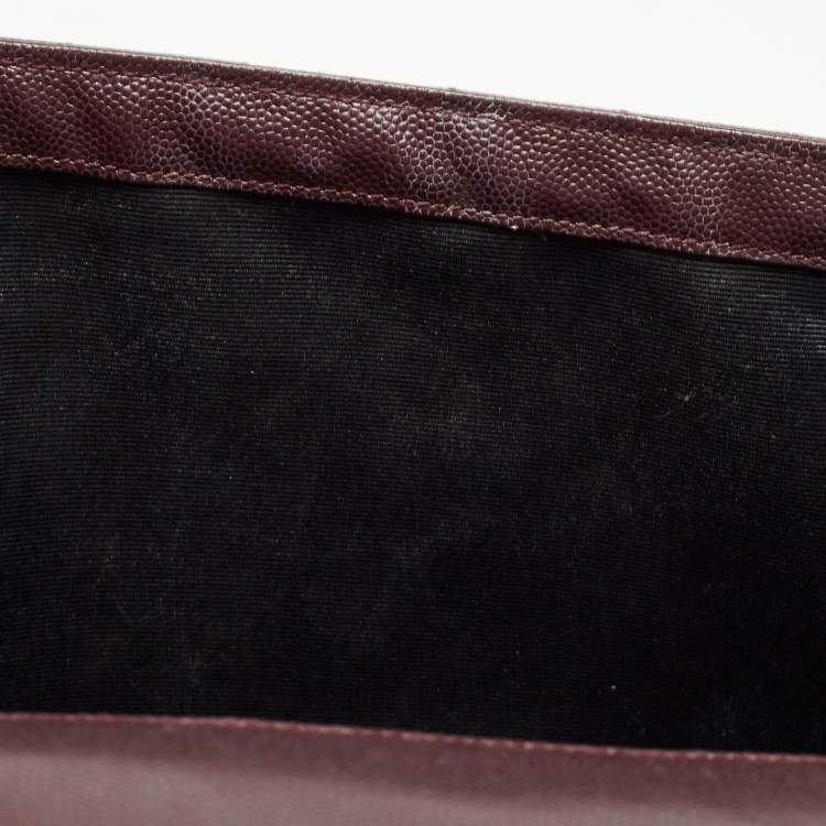 Pre Owned Saint Laurent Burgundy Matelasse Leather Large Monogram Envelope Shoulder Bag