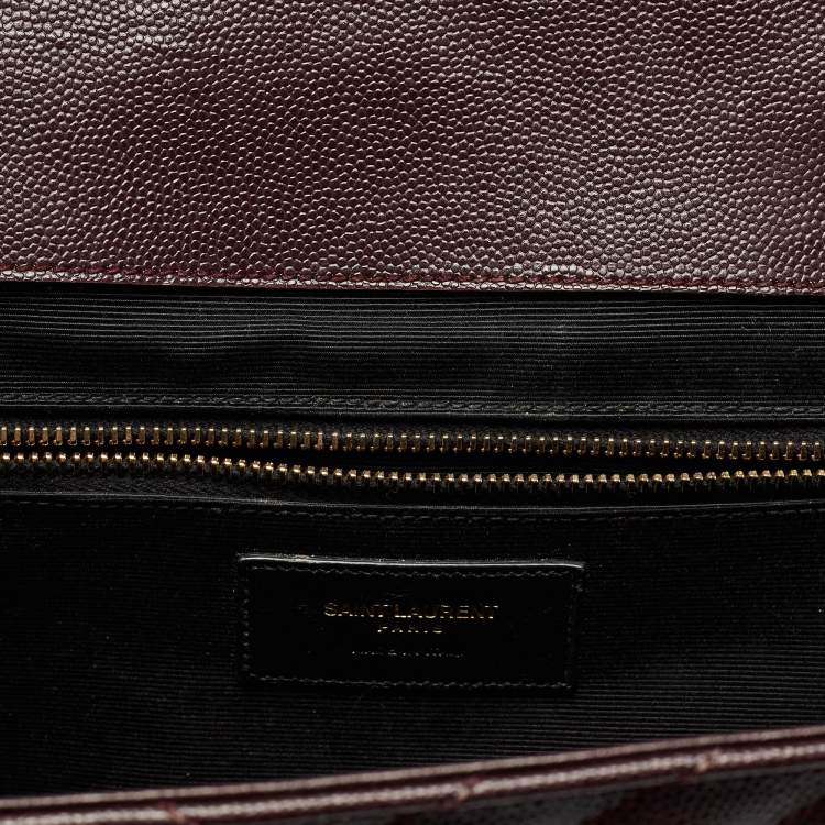 Pre Owned Saint Laurent Burgundy Matelasse Leather Large Monogram Envelope Shoulder Bag