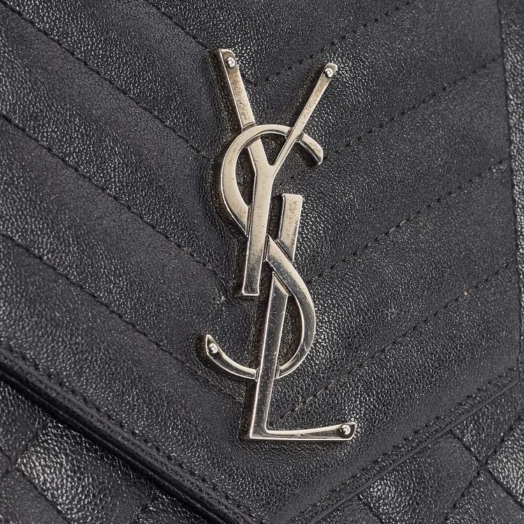 Pre Owned Saint Laurent Black Mix Matelassé Leather Monogram Envelope Wallet on Chain