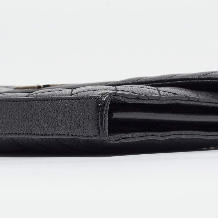 Pre Owned Saint Laurent Black Mix Matelassé Leather Monogram Envelope Wallet on Chain