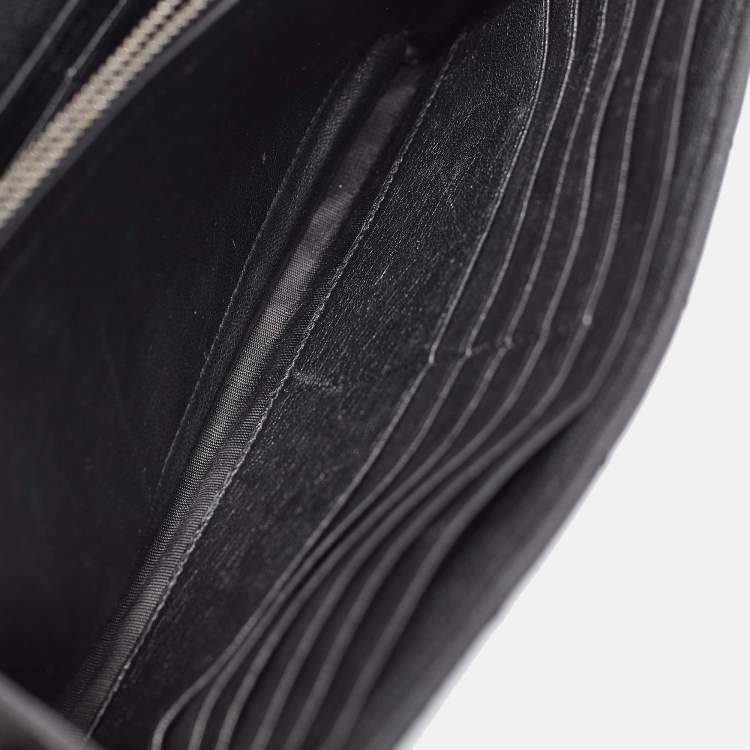 Pre Owned Saint Laurent Black Mix Matelassé Leather Monogram Envelope Wallet on Chain