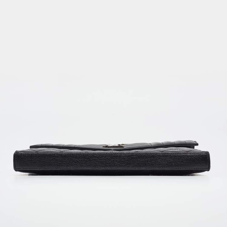 Pre Owned Saint Laurent Black Mix Matelassé Leather Monogram Envelope Wallet on Chain