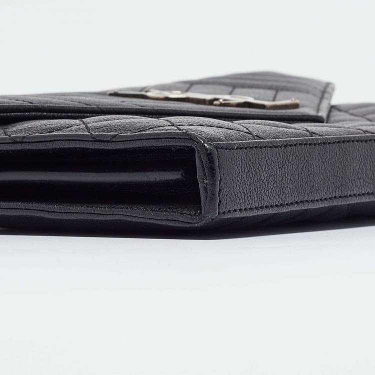 Pre Owned Saint Laurent Black Mix Matelassé Leather Monogram Envelope Wallet on Chain