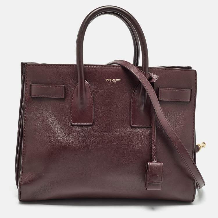 Pre Owned Saint Laurent Dark Burgundy Leather Small Classic Sac De Jour Tote
