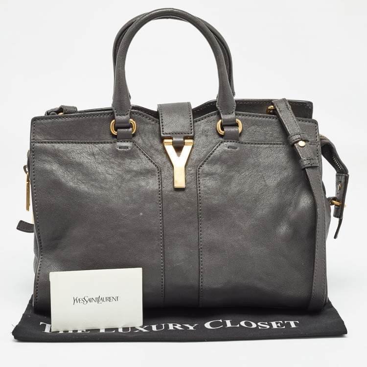 مملوكة مسبقًا Saint Laurent Grey Leather Small Cabas Chyc Tote