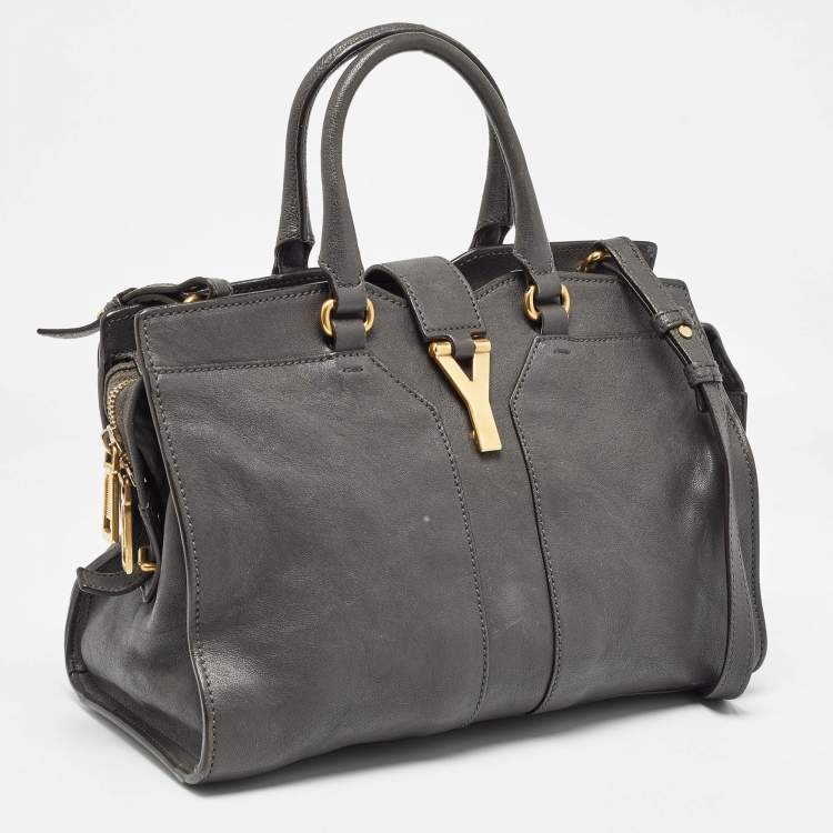 مملوكة مسبقًا Saint Laurent Grey Leather Small Cabas Chyc Tote