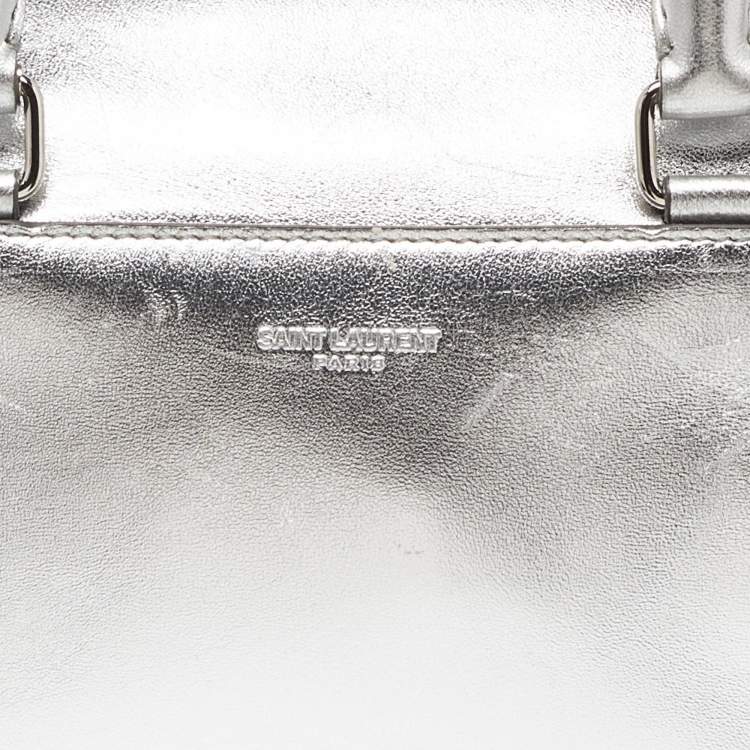 Pre Owned Saint Laurent Silver Leather Classic Baby Duffle Bag