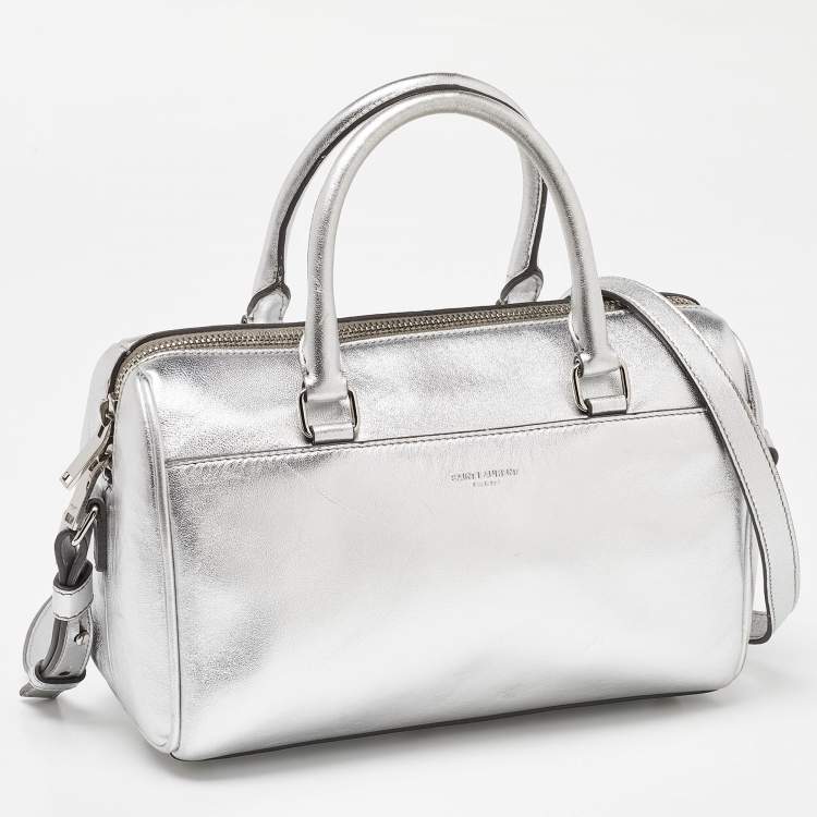 Pre Owned Saint Laurent Silver Leather Classic Baby Duffle Bag