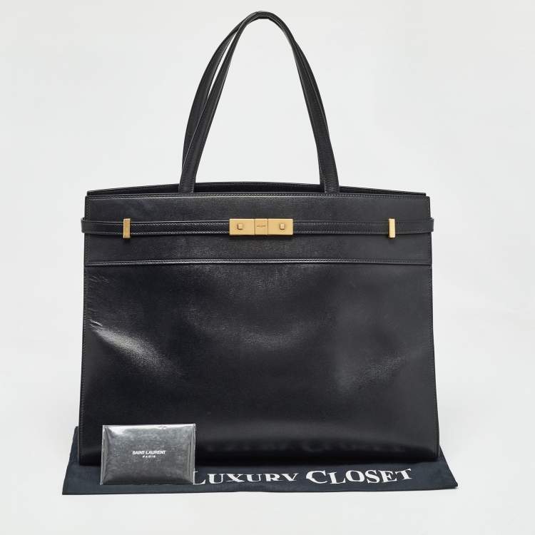 Pre Owned Saint Laurent Black Leather Medium Manhattan Tote