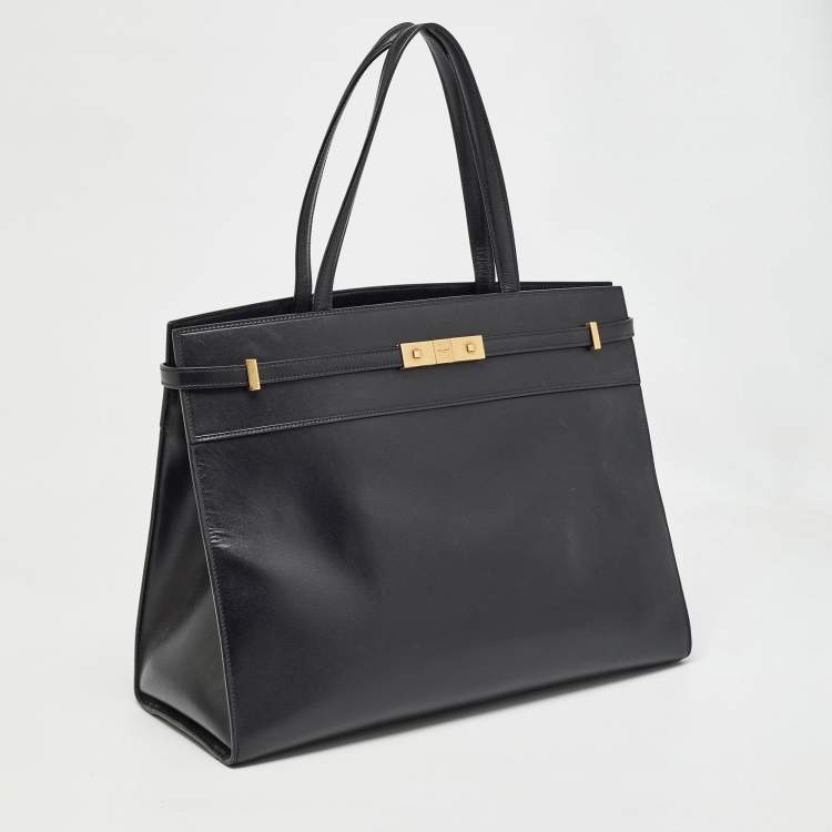 Pre Owned Saint Laurent Black Leather Medium Manhattan Tote
