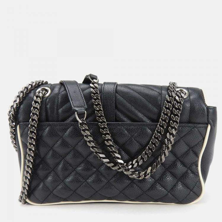 Pre Owned Saint Laurent Paris Black Leather Medium Monogram Triquilt Matelassé Envelope Bag
