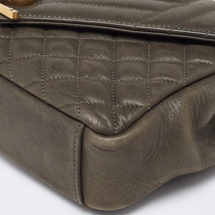Pre Owned Saint Laurent Olive Green Mix Matelasse Leather Medium Envelope Chain Bag
