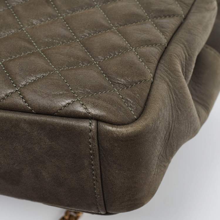 Pre Owned Saint Laurent Olive Green Mix Matelasse Leather Medium Envelope Chain Bag