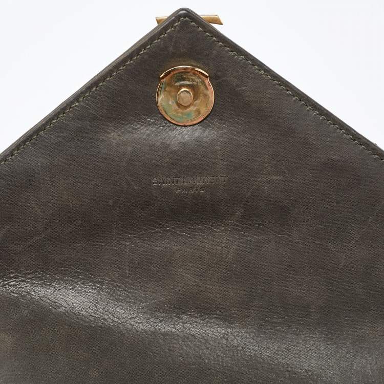 Pre Owned Saint Laurent Olive Green Mix Matelasse Leather Medium Envelope Chain Bag