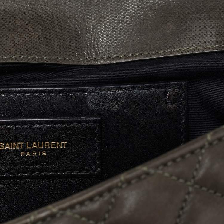 Pre Owned Saint Laurent Olive Green Mix Matelasse Leather Medium Envelope Chain Bag
