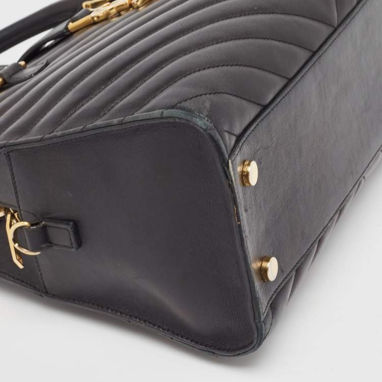 Pre Owned Saint Laurent Black Matelasse Leather Small Monogram Cabas Tote