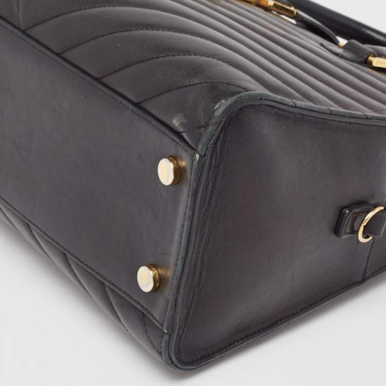 Pre Owned Saint Laurent Black Matelasse Leather Small Monogram Cabas Tote