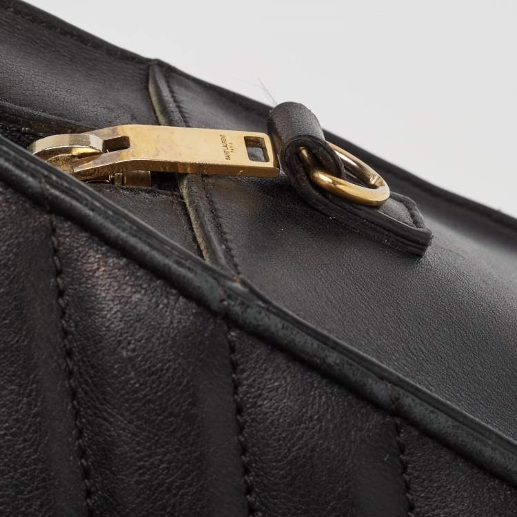 Pre Owned Saint Laurent Black Matelasse Leather Small Monogram Cabas Tote