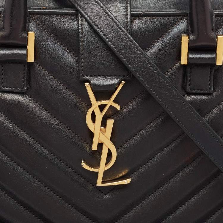 Pre Owned Saint Laurent Black Matelasse Leather Small Monogram Cabas Tote