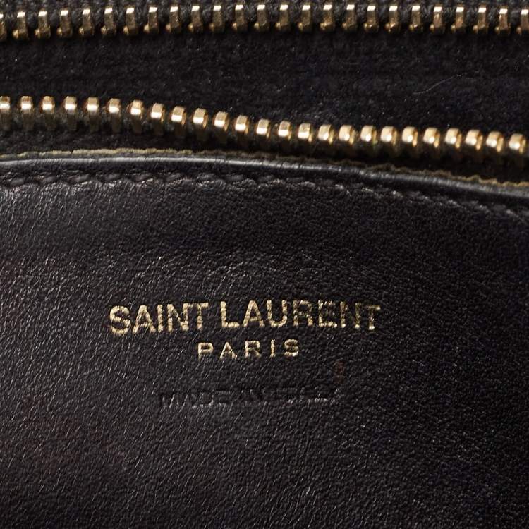 Pre Owned Saint Laurent Black Matelasse Leather Small Monogram Cabas Tote
