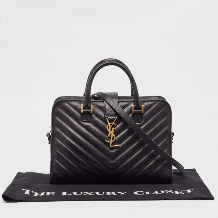 Pre Owned Saint Laurent Black Matelasse Leather Small Monogram Cabas Tote