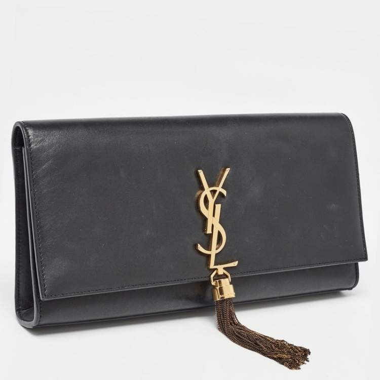 مملوكة مسبقًا Saint Laurent Black Leather Kate Tassel Clutch