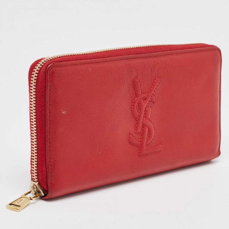 Pre Owned Saint Laurent Red Leather Belle De Jour Wallet