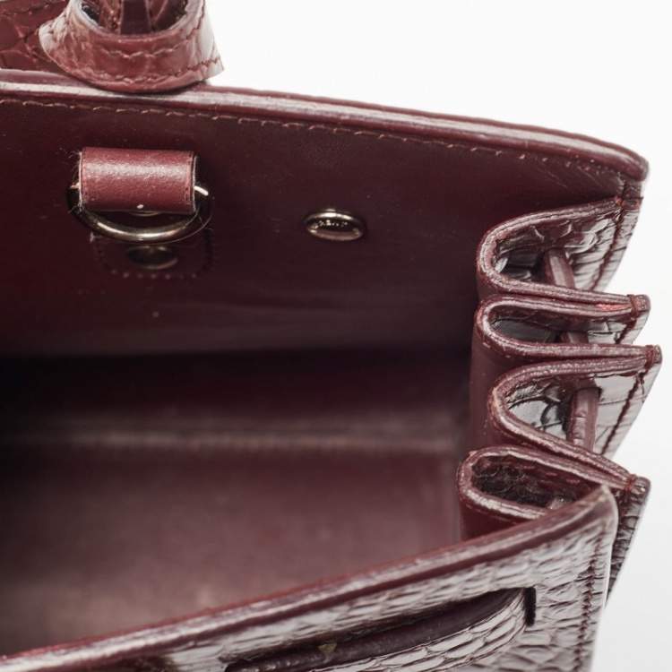 مملوكة مسبقًا Saint Laurent Burgundy Croc Embossed Leather Nano Classic Sac De Jour Tote