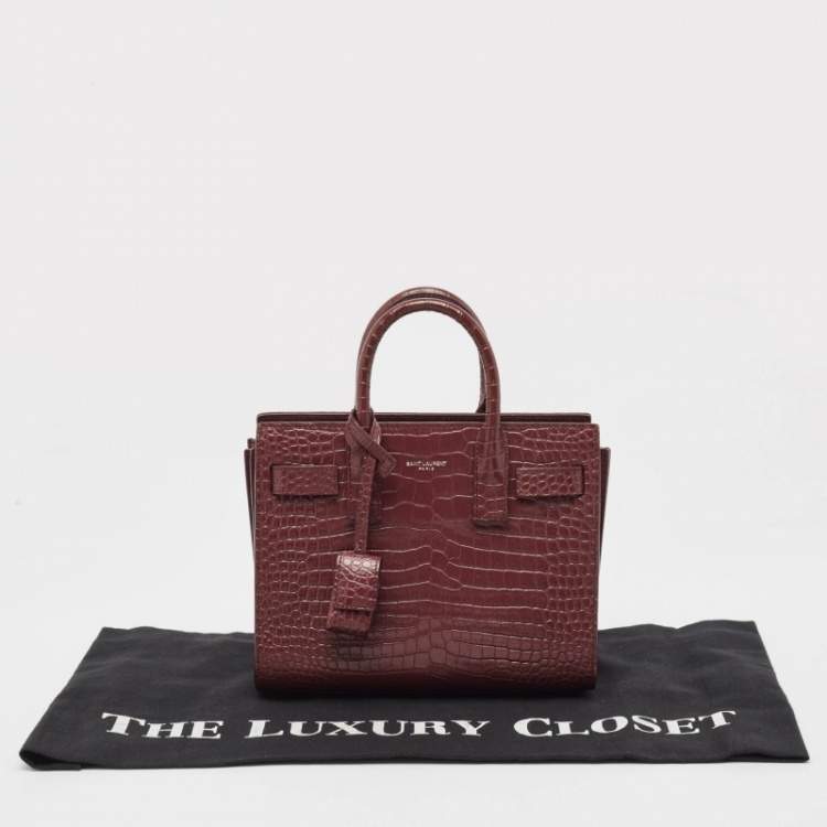 مملوكة مسبقًا Saint Laurent Burgundy Croc Embossed Leather Nano Classic Sac De Jour Tote