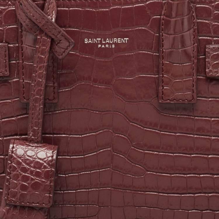 مملوكة مسبقًا Saint Laurent Burgundy Croc Embossed Leather Nano Classic Sac De Jour Tote