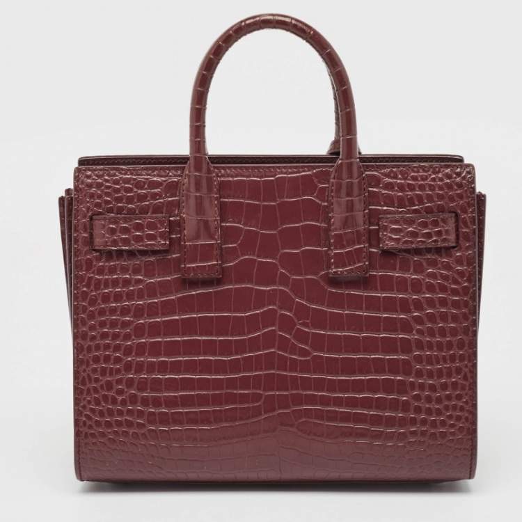 مملوكة مسبقًا Saint Laurent Burgundy Croc Embossed Leather Nano Classic Sac De Jour Tote