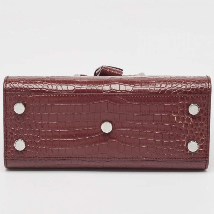 مملوكة مسبقًا Saint Laurent Burgundy Croc Embossed Leather Nano Classic Sac De Jour Tote