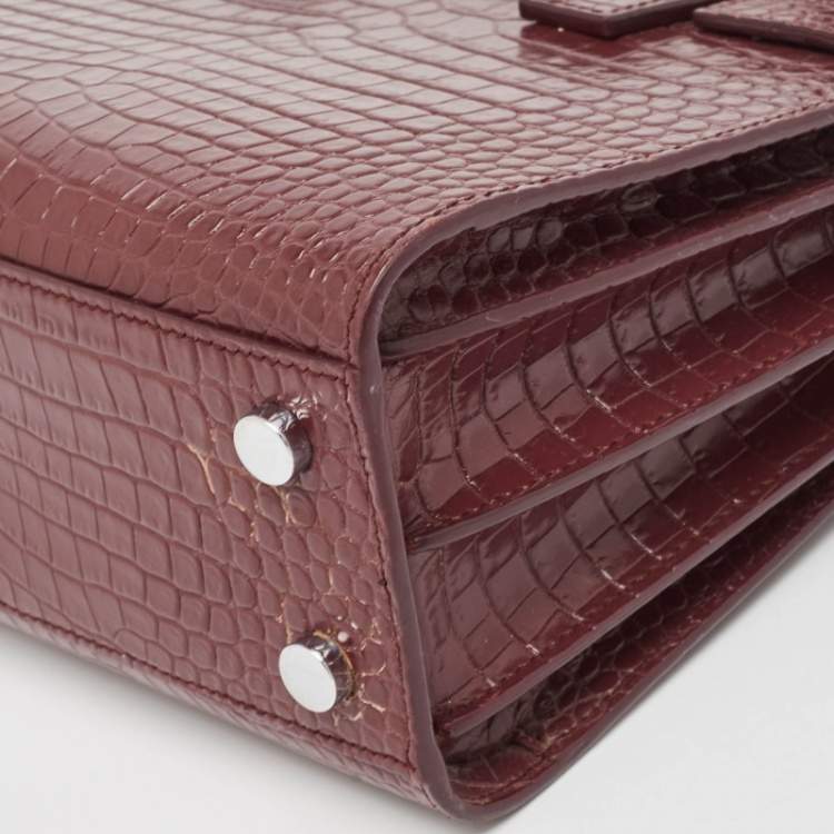 مملوكة مسبقًا Saint Laurent Burgundy Croc Embossed Leather Nano Classic Sac De Jour Tote