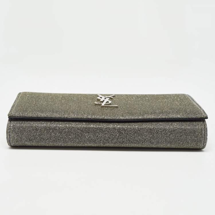 Pre Owned Saint Laurent Grey Lurex Fabric Kate Chain Clutch