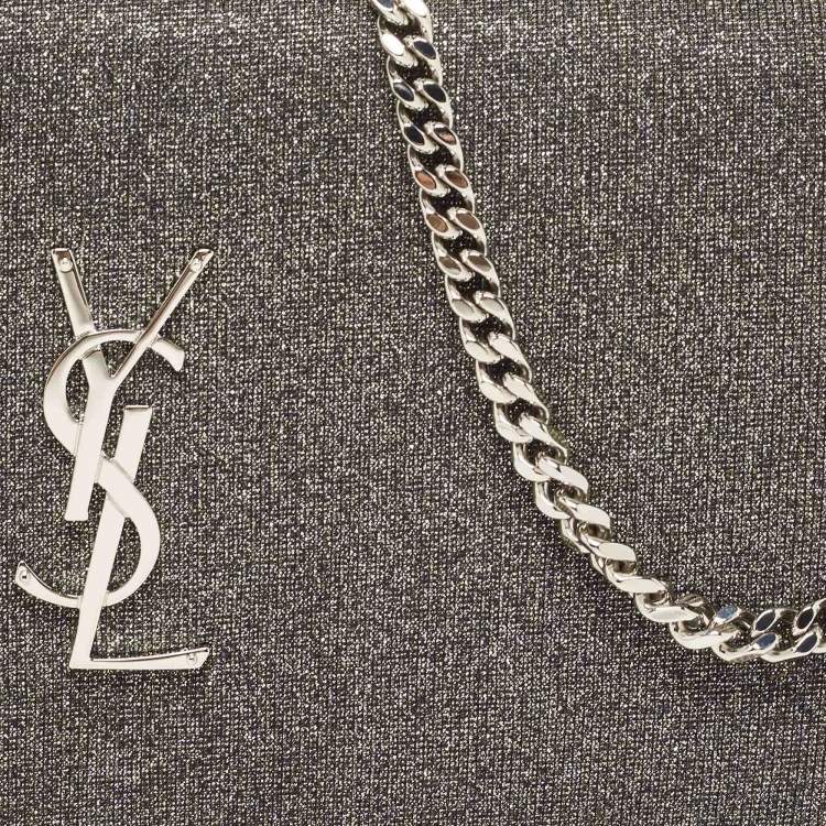 Pre Owned Saint Laurent Grey Lurex Fabric Kate Chain Clutch