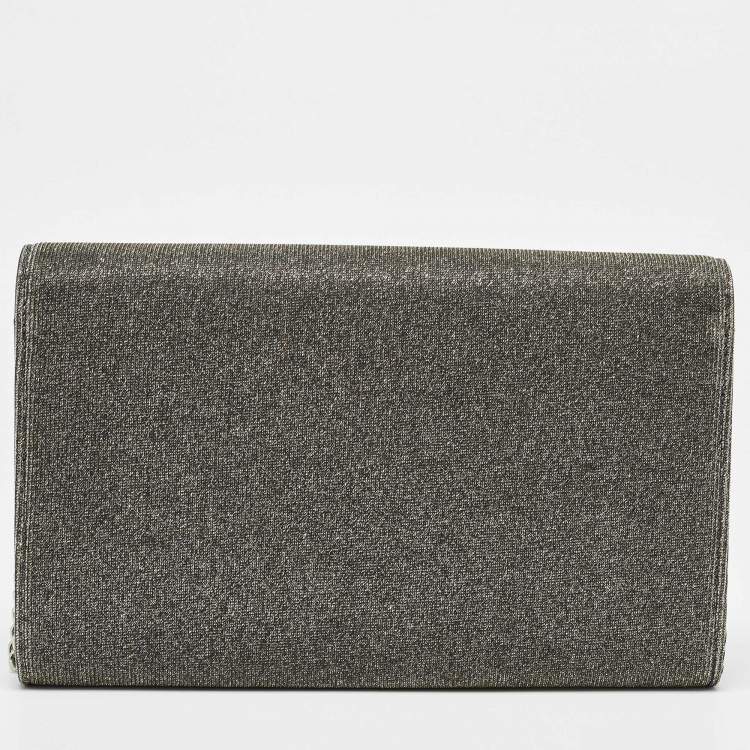 Pre Owned Saint Laurent Grey Lurex Fabric Kate Chain Clutch