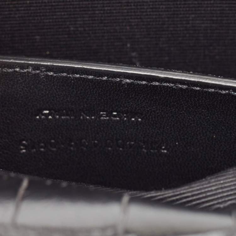 Pre Owned Saint Laurent Black Croc Embossed Leather Monogram Kate Clutch